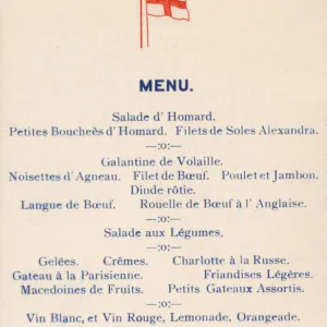 Menu for Supper on HMS Queen Elizabeth - March 8, 1920