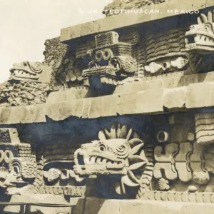 Historic Art Print Collection: Aztec temples and carvings