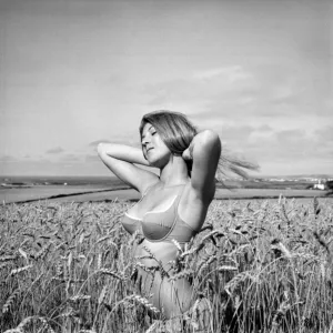 Model in a cornfield