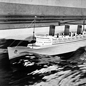 Model of the R. M. S. Queen Mary in a test tank, 1934