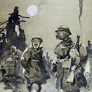 Monocled officer and a Tommy ready for the off, WW1
