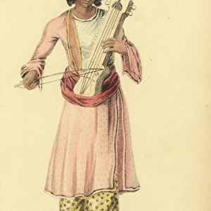 Musician playing the saringee (Indian violin)