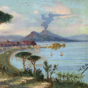 Naples, Italy - View toward the city and Mount Vesuvius