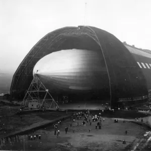 The US Navy airship ZRS-4 Akron emerging from its hangar