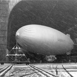 US Navy Goodyear K-Series entering a hangar