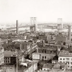 New York Skyline and Brooklyn Bridge Print, c. 1890s New York Skyline and Brooklyn Bridge Print, c. 1890s