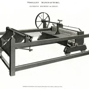 Woollen Manufacturing - Slubbing Machine Print, 1811 Woollen Manufacturing - Slubbing Machine Print, 1811