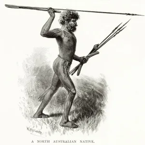 A Native Australian with WOOMERA - 1891 Print A Native Australian with WOOMERA - 1891 Print