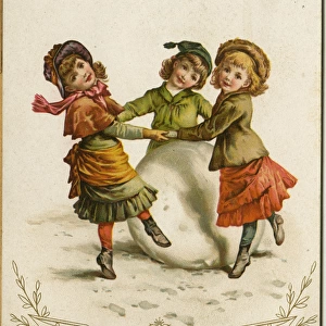 New Year card, Victorian children with snowball