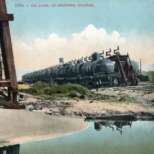 Oil cars at shipping station, Bakersfield, Kern County, USA