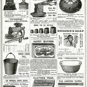 Page of Victorian adverts for household items 1888