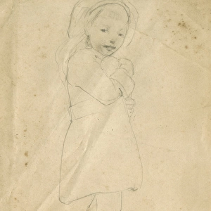 Pencil sketch of girl with doll