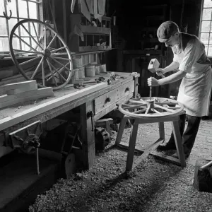 Wheelwright Making Wooden Wheels Print, Blists Hill Museum