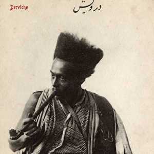 Pipe-smoking Syrian Dervish with fantastic hairstyle