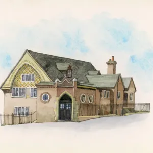 Print of All Saints Parish Hall, built 1928 by Charles Winmill