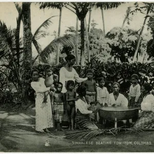 Playing the Rabana drum - Sinhalese - Colombo, Sri Lanka