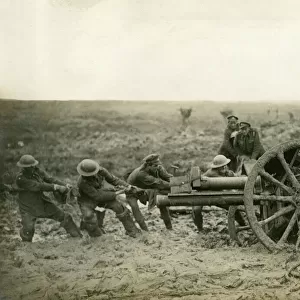 Pulling a field gun stuck in mud, Western Front, WW1