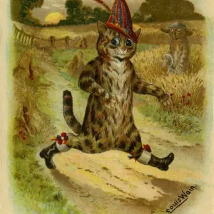 19th Century Puss in Boots Print - Country Lane Scene 19th Century Puss in Boots Print - Country Lane Scene