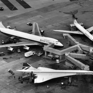 Concorde G-BOa with Boeing 747 and VC10 at JFK Airport Print Concorde G-BOa with Boeing 747 and VC10 at JFK Airport Print