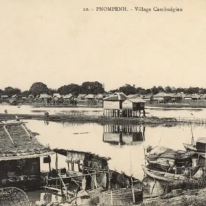 Rural Khmer houses on stilts near Phnom Penh, Cambodia