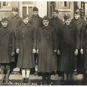 Russian men in US Army coats, Omaha, Nebraska, USA