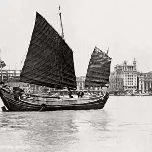 Sailing junk on the Whangpu River, Shanghai, China