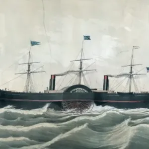 The American Steamship Columbia Print, c1852 The American Steamship Columbia Print, c1852