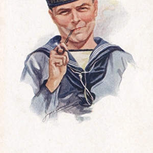 Sailor from HMS Lion smoking his pipe