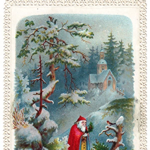 Santa Claus on a Christmas and New Year card