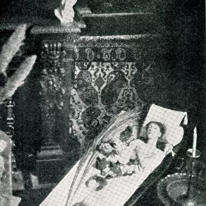 Sarah Bernhardt, French actress, in her coffin