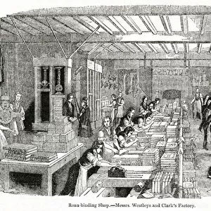 Scene in a bookbinding workshop, City of London