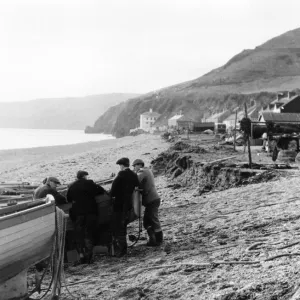 Scene with fishermen at Beesands, Start Bay, Devon