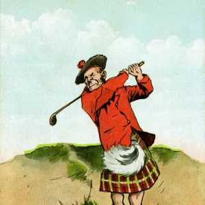 A Scotsman in kilt in a golf swing Date: 1910