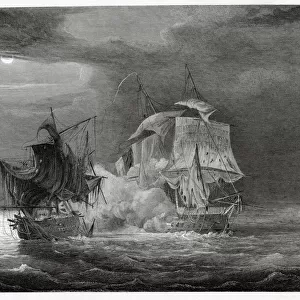 SEA FIGHT BY MOONLIGHT The French warship Venus and the British ship