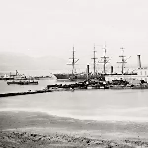 Ship tied at dock, wharf, Suez Canal, Port Said