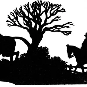 Silhouette of fox hunting scene