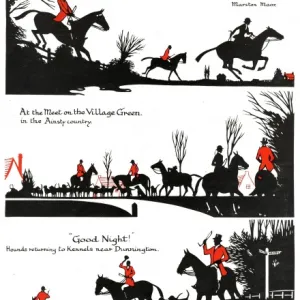 Silhouettes of hunting field scenes