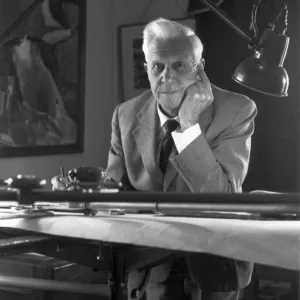 Sir Barnes Wallis HonFRAeS at his drawing board