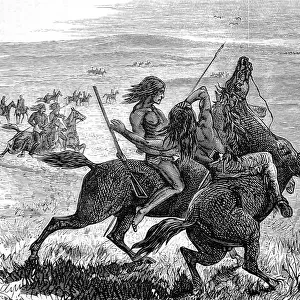 Skirmish between native American Indian braves and white Ame