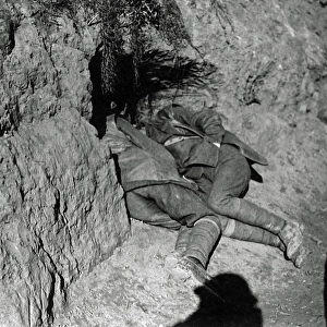 Soldiers taking nap in a trench, Western Front, WW1