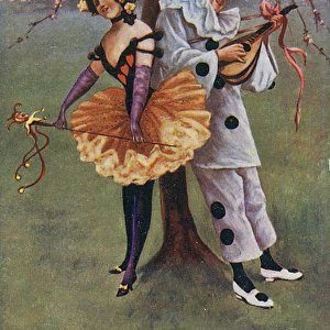 A Song of May - A Pierrot with a lute and a Carnival Girl