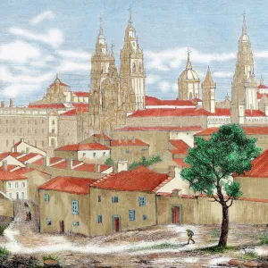 Spain. Galicia. Santiago de Compostela. Engraving