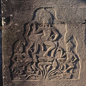 Stone relief at Wat Bayon temple, Angkor Thom, Cambodia