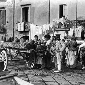 Street scene with fruit seller, Naples, Italy