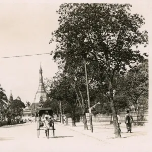 Street scene and Shwe Dagon Pagoda, Rangoon, Burma