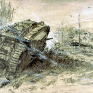 Tank Battle on the Somme Print circa 1918 Tank Battle on the Somme Print circa 1918