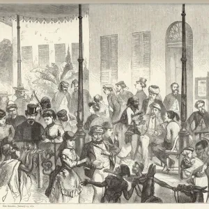 Tourists and touts at the Shepherds Hotel, Cairo, Egypt