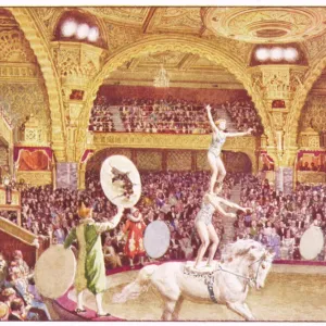 Tower Circus Print: Two Girls on Horse, Hoop Trick Tower Circus Print: Two Girls on Horse, Hoop Trick