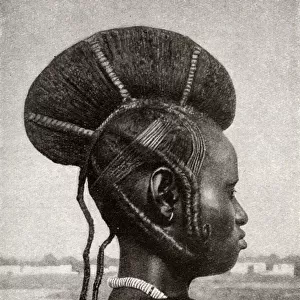 Tribeswoman with headdress, French Congo, Central Africa