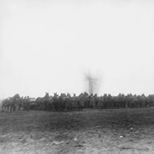 Troops and horses on a battlefield, WW1